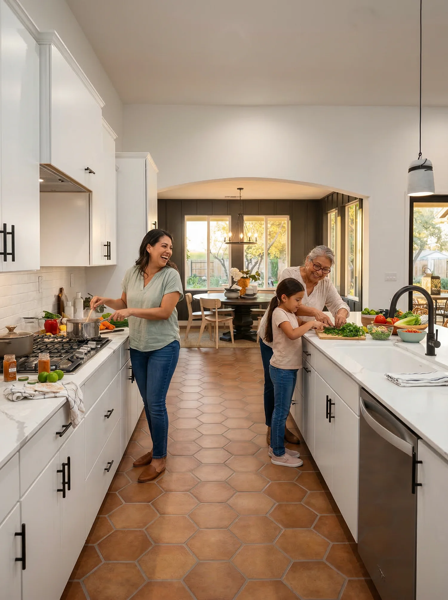 Cooking together in a bright modern kitchen